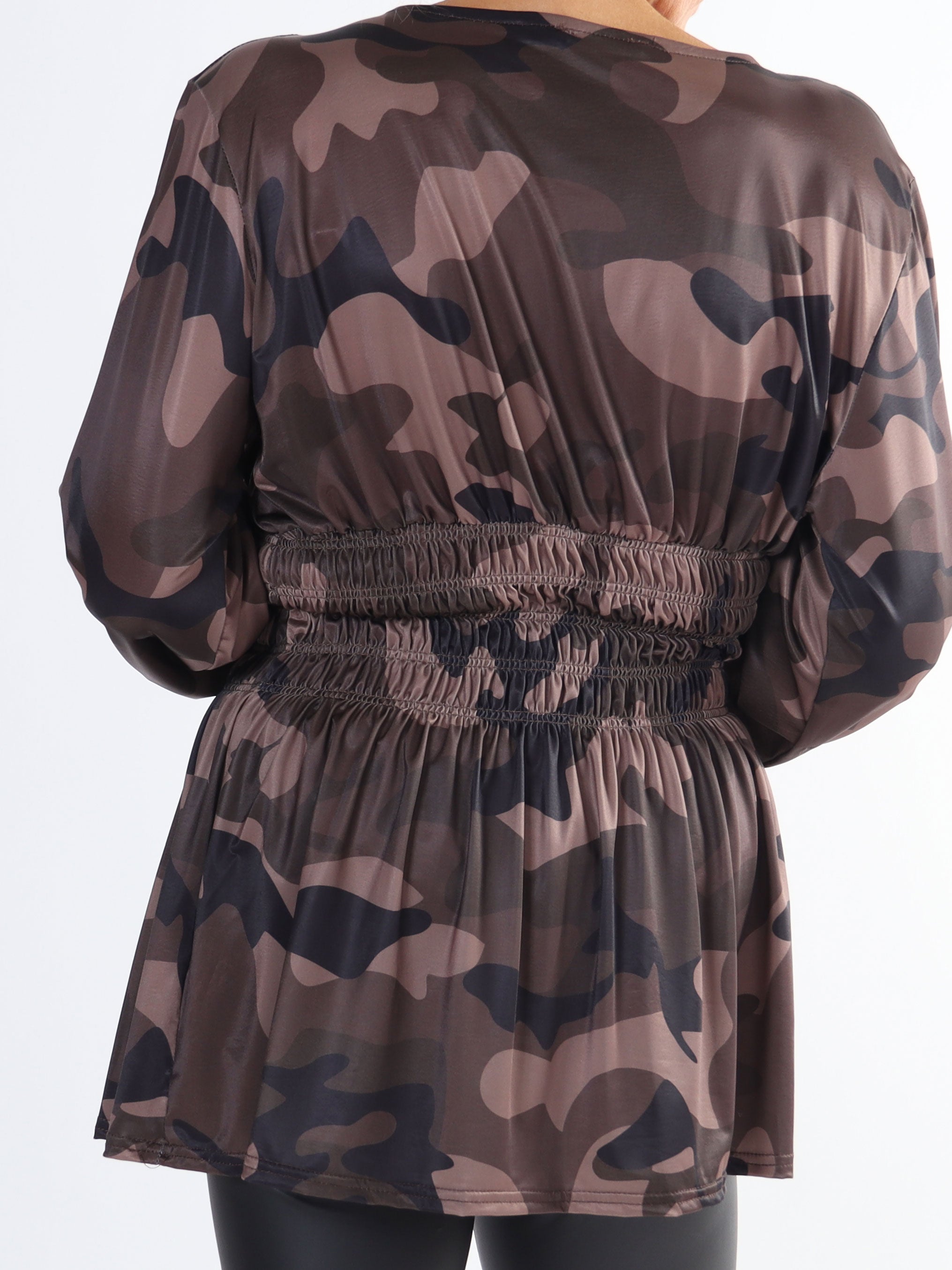 Pams Camo Shirt L/S - Plus size bluse med lange ærmer